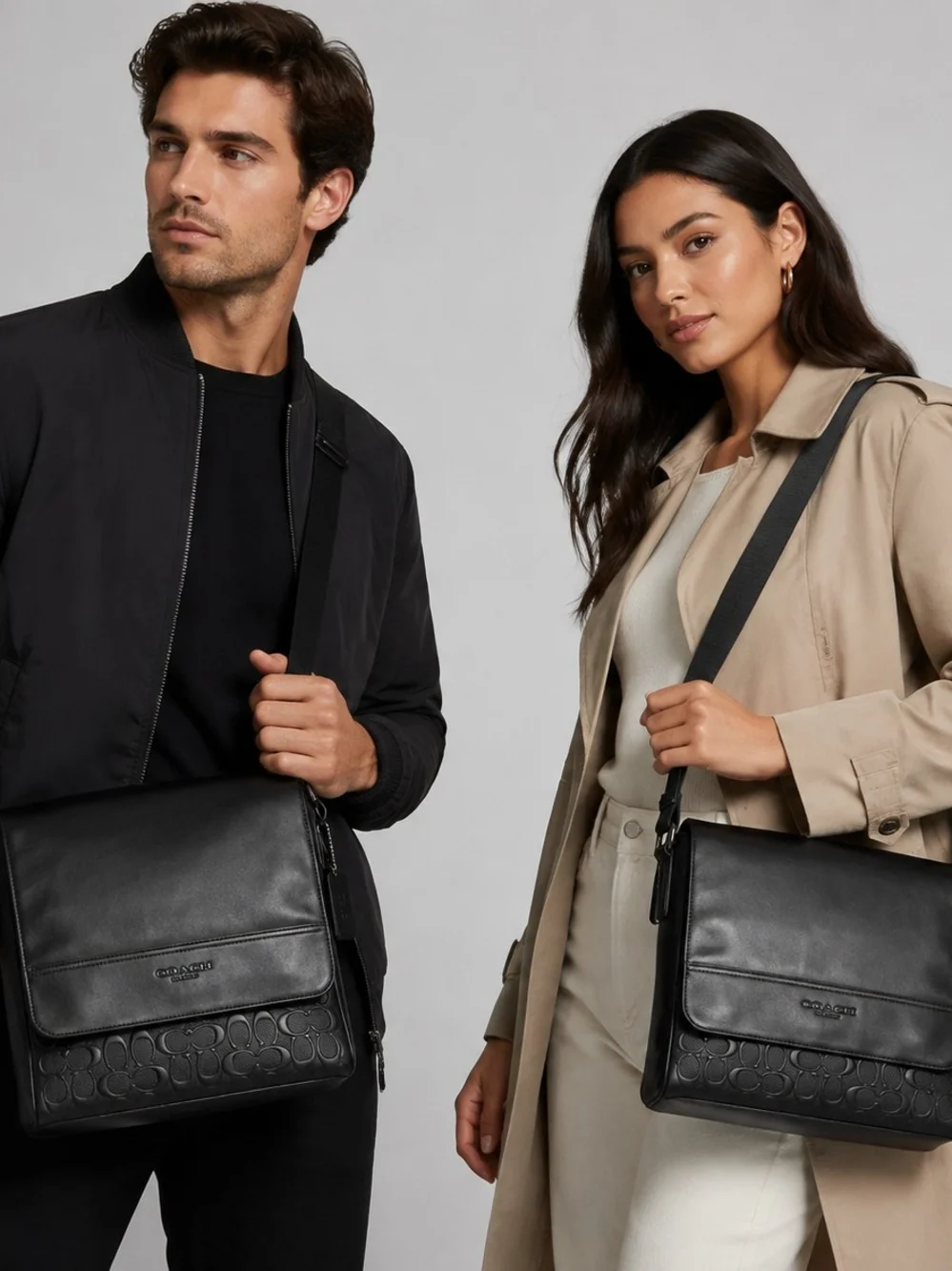 Coach Houston Map Bag  Black 4006 Signature-Embossed Messenger Bag (Unisex)